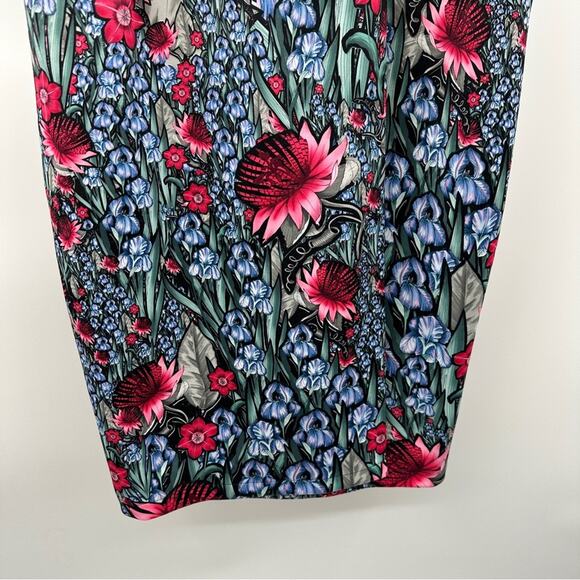 ASOS Purple Pink Green Floral Print Sleeveless Sheath Midi Dress Size 14 - Picture 3 of 9